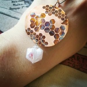 Rainbow Beehive Honeycomb Pendant Necklace